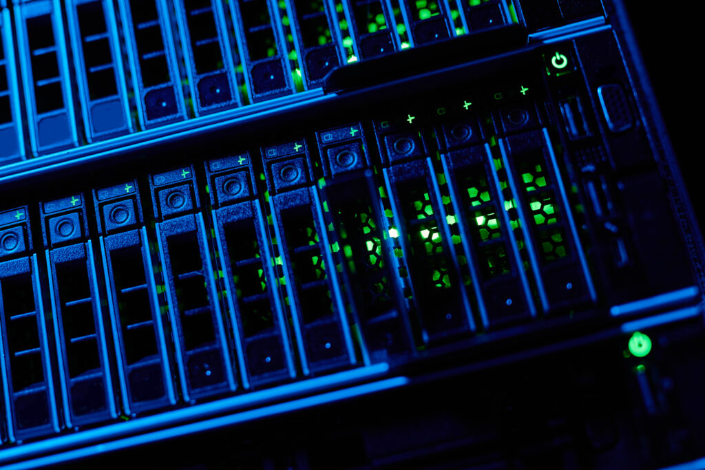 Server rack with status lights